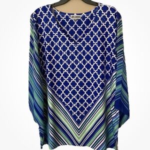 JM Collection Womens pullover V-neck Blouse beaded Size Large Adjustable